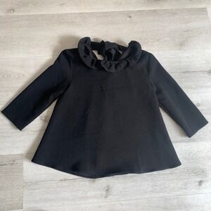 Pomander Place Womens Faye Ruffle Collar Blouse Black Medium